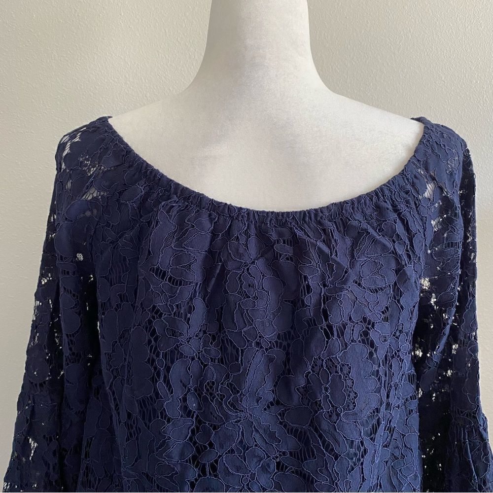 Chaser Woman’s Boho Lace Blouse Peasant Dark Blue Top M NEW - Picture 5 of 14